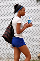 Black girl in sport shorts